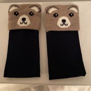 Bear socks pair, blue bottom tan bear face